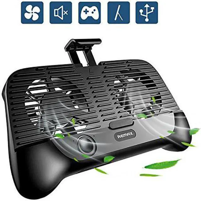 Main image of Remax Phone Cooling Pad,Portable Phone Radiator Fan with 2000mAh Li-ion Back Up Battery Muti-Functional Gaming Cooler Handle Grip Charger Stand Holder for 4-6 Inch Smartphone