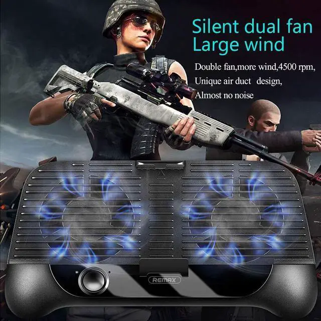 Alt view image 3 of 7 - Remax Phone Cooling Pad,Portable Phone Radiator Fan with 2000mAh Li-ion Back Up Battery Muti-Functional Gaming Cooler Handle Grip Charger Stand Holder for 4-6 Inch Smartphone