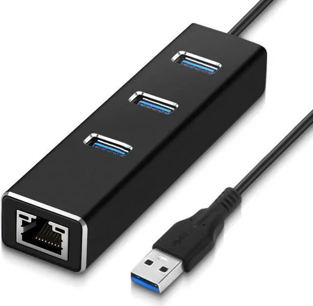 Main image of 3-Port USB 3.0 Hub, Aluminum USB Portable Data Hub with RJ45 10/100/1000 Gigabit Ethernet LAN Converter Network Adapter for Mac/Windows/OS/Linux and Other Devices