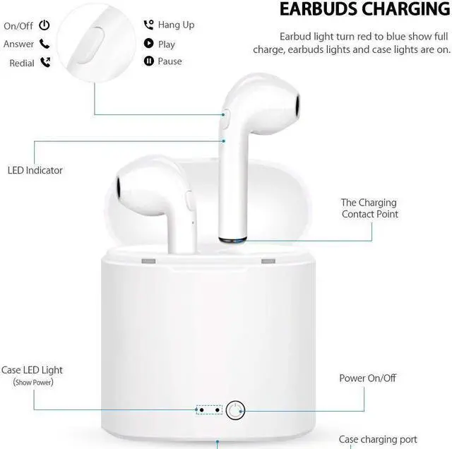 Alt view image 3 of 7 - Wireless Earbuds Bluetooth Headphones Stereo Earphone Built-In Mic with Charging Case Cordless Sport Headsets for AirPods iPhone X 8 7 plus 6 6s plus Android Samsung Galaxy