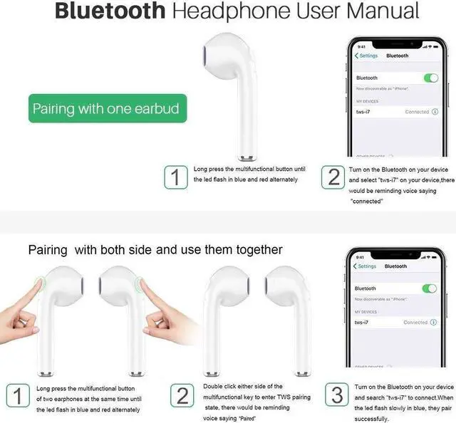 Alt view image 5 of 7 - Wireless Earbuds Bluetooth Headphones Stereo Earphone Built-In Mic with Charging Case Cordless Sport Headsets for AirPods iPhone X 8 7 plus 6 6s plus Android Samsung Galaxy
