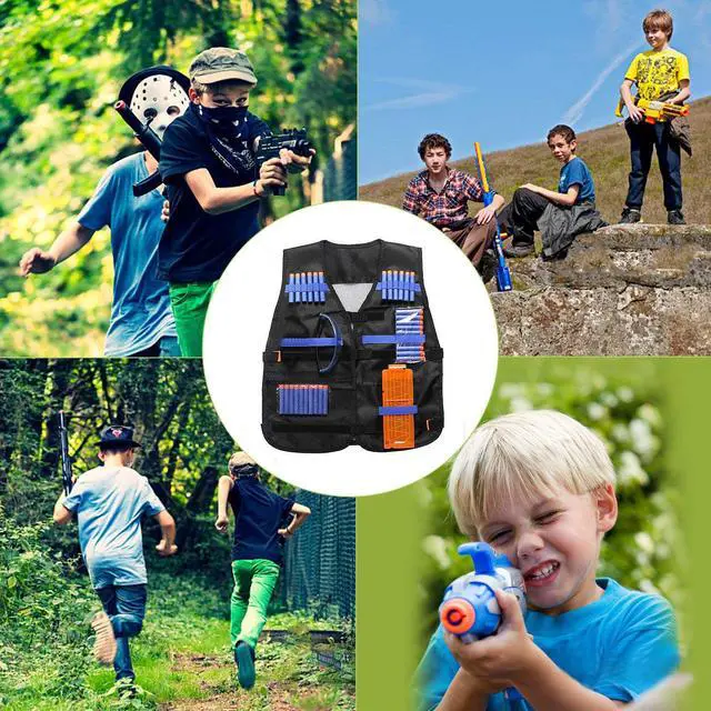 Alt view image 5 of 6 - Kids Tactical Vest Kit Compatible Nerf Guns N-Strike Elite Series,Thicken Waterproof Compatible Nametag Ripping Battle Vest with Face Mask,Protective Glasses