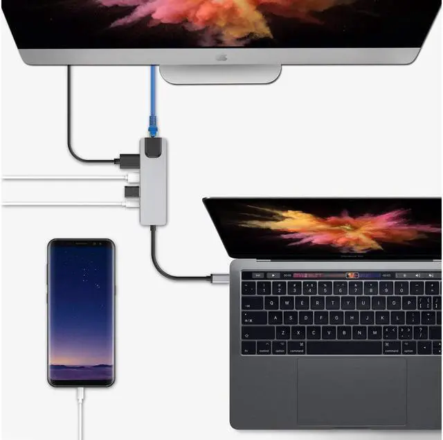 Alt view image 6 of 7 - USB C Hub Multiport Adapter 5-in-1 Werleo USB 3.1 Type C Thunderbolt 3 with HDMI 4K 1000M RJ45 Gigabit Ethernet 2 USB 3.0 Ports USB C Power Charging for MacBook ChromeBook Pixel USB-C Devices