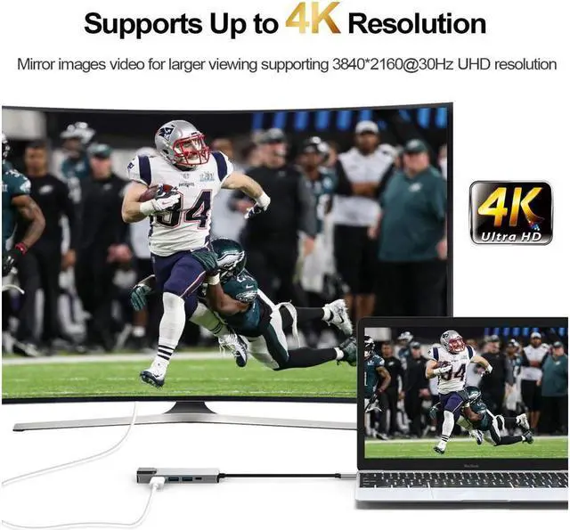 Alt view image 3 of 7 - USB C Hub Multiport Adapter 5-in-1 Werleo USB 3.1 Type C Thunderbolt 3 with HDMI 4K 1000M RJ45 Gigabit Ethernet 2 USB 3.0 Ports USB C Power Charging for MacBook ChromeBook Pixel USB-C Devices