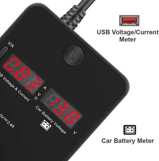 Alt view image 4 of 7 - Cigarette Lighter Splitter Car Charger Werleo 120W 12V 24V Car Cigarette Lighter to 3 USB Charger Adapter + 2 Cigarette Lighter Socket Current Voltage Monitoring Voltmeter Display & ON Off Switch