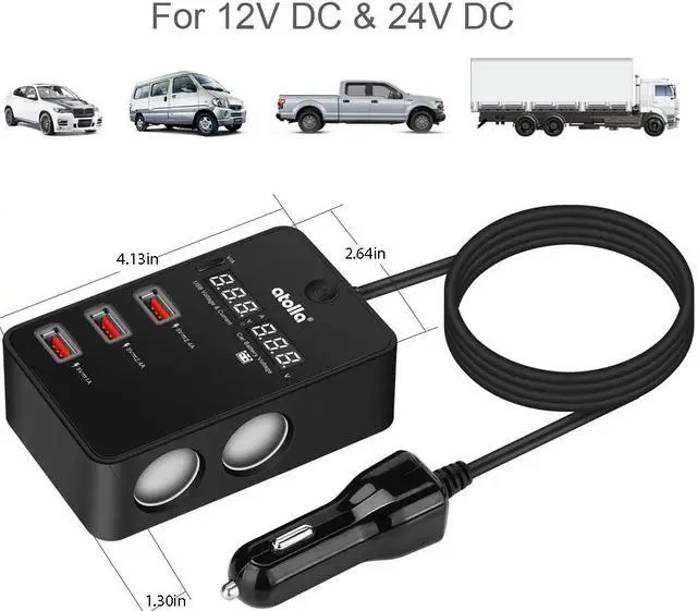 Alt view image 3 of 7 - Cigarette Lighter Splitter Car Charger Werleo 120W 12V 24V Car Cigarette Lighter to 3 USB Charger Adapter + 2 Cigarette Lighter Socket Current Voltage Monitoring Voltmeter Display & ON Off Switch