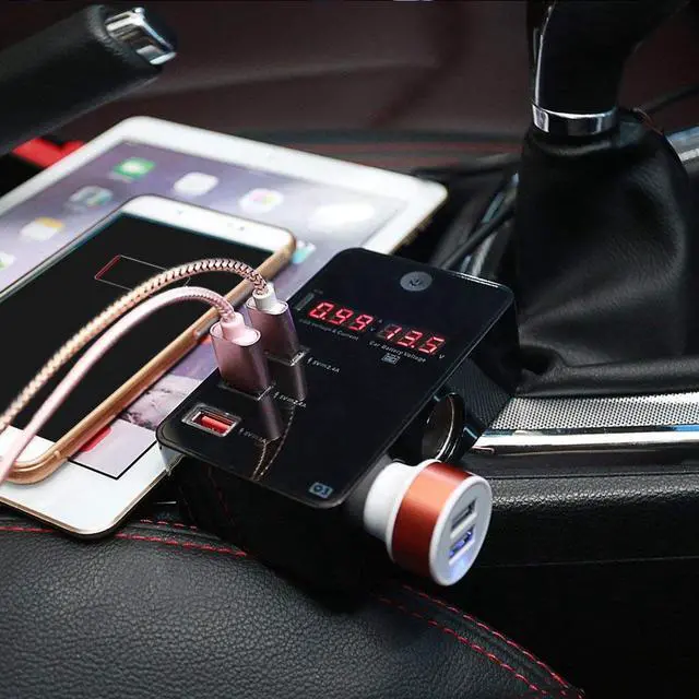 Alt view image 7 of 7 - Cigarette Lighter Splitter Car Charger Werleo 120W 12V 24V Car Cigarette Lighter to 3 USB Charger Adapter + 2 Cigarette Lighter Socket Current Voltage Monitoring Voltmeter Display & ON Off Switch