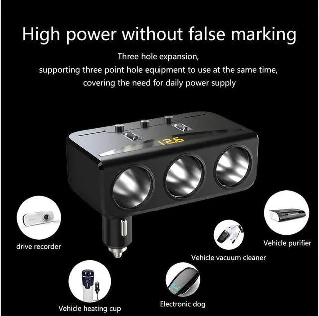 Alt view image 2 of 7 - Cigarette Lighter Adapter 120W 3.1A Dual USB Cigarette Lighter Splitter Dual Car Charger Adapter Splitter with Voltage Display 12V 24V DC Car Socket Splitter with On Off Switch