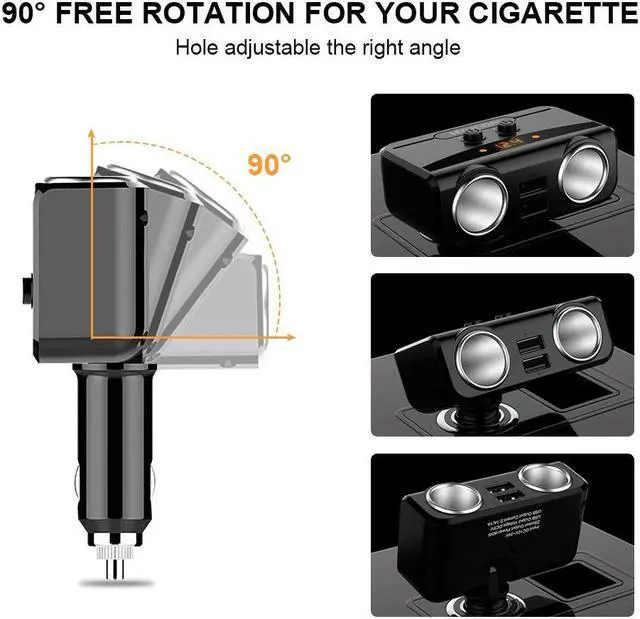 Alt view image 3 of 7 - Werleo 2 Sockets Cigarette Lighter Splitter Dual USB Car Charger DC Outlet Power Adapter with On Off Switch and Voltage Display Support Fast Charging Compatible iPhone Samsung Smartphones Tablets Dash