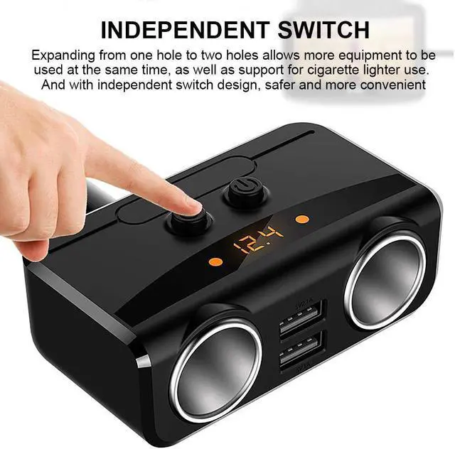 Alt view image 6 of 7 - Werleo 2 Sockets Cigarette Lighter Splitter Dual USB Car Charger DC Outlet Power Adapter with On Off Switch and Voltage Display Support Fast Charging Compatible iPhone Samsung Smartphones Tablets Dash