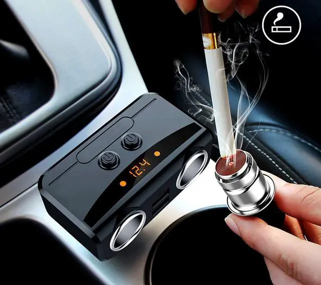 Alt view image 7 of 7 - Werleo 2 Sockets Cigarette Lighter Splitter Dual USB Car Charger DC Outlet Power Adapter with On Off Switch and Voltage Display Support Fast Charging Compatible iPhone Samsung Smartphones Tablets Dash