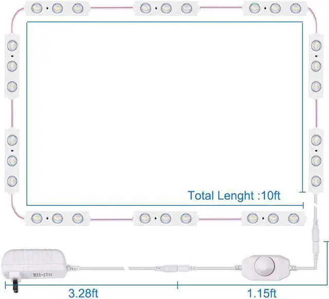 Alt view image 3 of 7 - Led Vanity Mirror Light, Dimmable 60 LEDs Makeup Mirror Light Kits, 10FT 1200LM Waterproof DIY LED Light Strip Daylight White 6000K with Dimmer for Vanity Table Bathroom Dressing Room