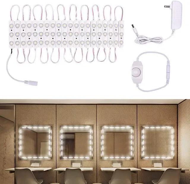 Alt view image 7 of 7 - Led Vanity Mirror Light, Dimmable 60 LEDs Makeup Mirror Light Kits, 10FT 1200LM Waterproof DIY LED Light Strip Daylight White 6000K with Dimmer for Vanity Table Bathroom Dressing Room