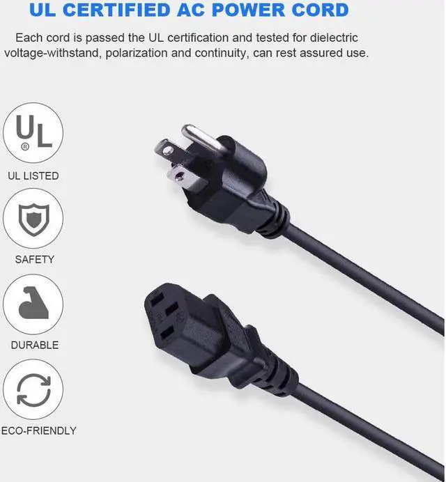 Alt view image 3 of 5 - [UL Listed] NEMA 5-15P to IEC320C13 18 AWG Universal Computer Power Cord AC Cable Extension Cable for Desktop PC Computer Scanner Printer Monitor and Power Supply Replacement Cable