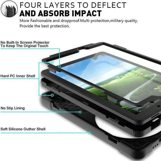 Alt view image 4 of 5 - Samsung Galaxy Tab A 10.1 No Pen Case Heavy Duty Armor Shockproof Cover with Hands Strap Shoulder Strap and 360 Degree Stand for Samsung Tab A 10.1 SM-T580 T585 Protective Case For Kids Students