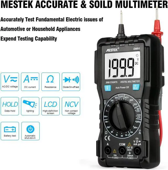 Alt view image 2 of 7 - MESTEK Digital Multimeter AC DC Multimeters Current Voltage Auto-Ranging NCV Voltage Tester Amp Volt Ohm Hz Diode Resistance Meter with Battery Electric Test Lead Probes with LED Light & Backlight