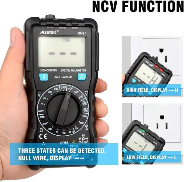 Alt view image 4 of 7 - MESTEK Digital Multimeter AC DC Multimeters Current Voltage Auto-Ranging NCV Voltage Tester Amp Volt Ohm Hz Diode Resistance Meter with Battery Electric Test Lead Probes with LED Light & Backlight