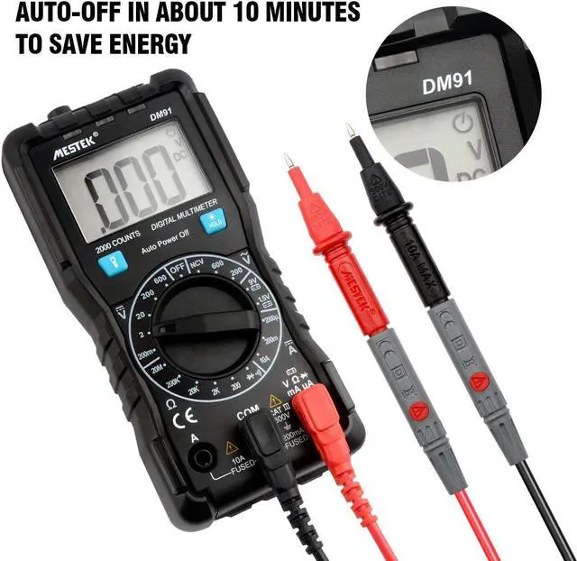 Alt view image 5 of 7 - MESTEK Digital Multimeter AC DC Multimeters Current Voltage Auto-Ranging NCV Voltage Tester Amp Volt Ohm Hz Diode Resistance Meter with Battery Electric Test Lead Probes with LED Light & Backlight