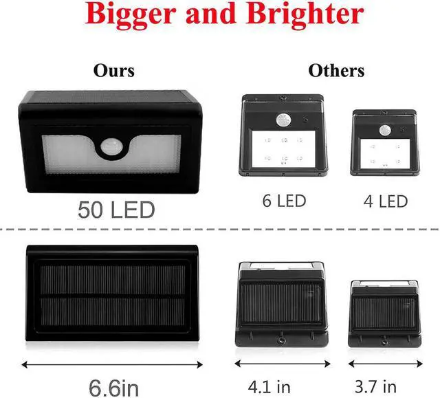 Alt view image 4 of 7 - Solar Lights 50 LED Waterproof Motion Sensor Lights Outdoor Wireless Solar Powered Wall Light Motion Activated Auto On Off Solar Security Lights Outdoor for Fence Patio Deck Yard Cool White