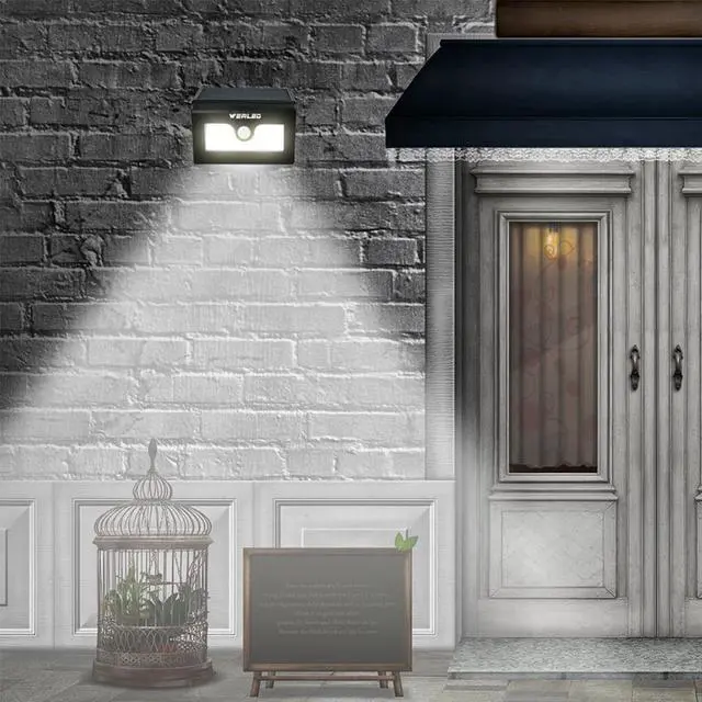 Alt view image 7 of 7 - Solar Lights 50 LED Waterproof Motion Sensor Lights Outdoor Wireless Solar Powered Wall Light Motion Activated Auto On Off Solar Security Lights Outdoor for Fence Patio Deck Yard Cool White