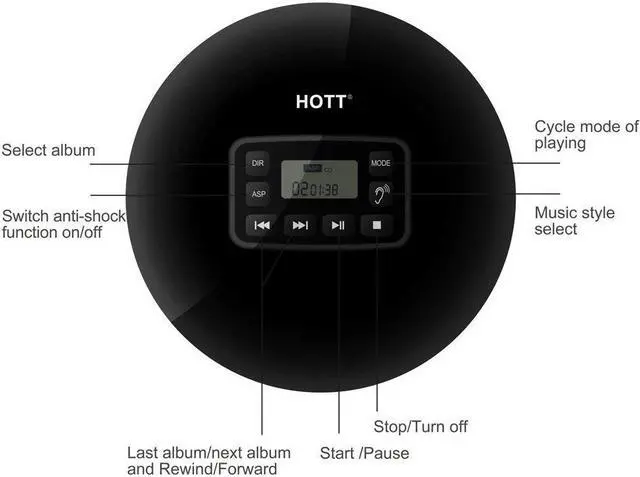 Alt view image 7 of 7 - Werleo Portable CD Player Headphones HOTT Personal CD Walkman Music Player LCD Display Anti-Skip Protection Shockproof Anti Scratch Function Support CD MP3 CD CD-R CD-RW Format