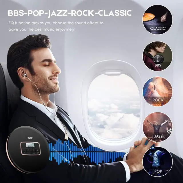 Alt view image 4 of 7 - Portable CD Player HOTT Personal Compact Disc Player LCD Display with Stereo Earbuds Electronic Skip Protection Anti-Shock Function Black