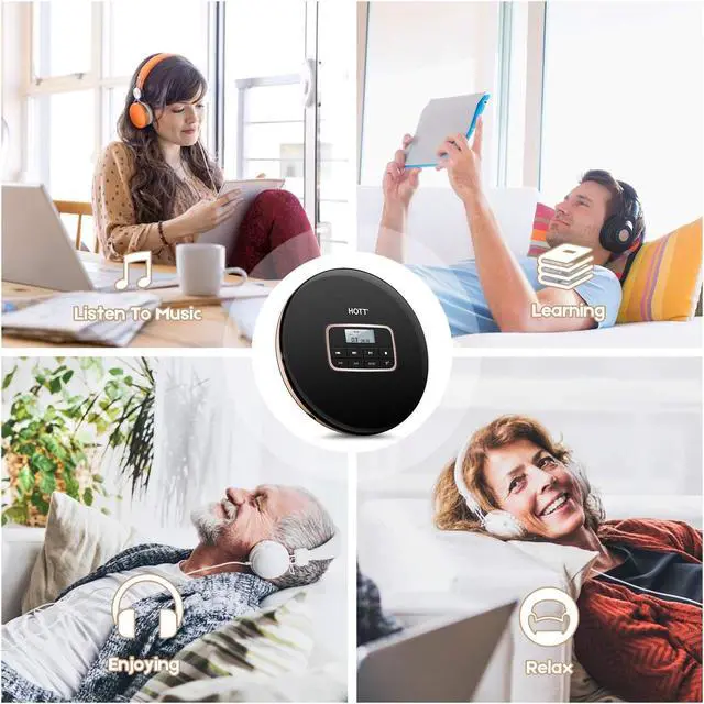 Alt view image 7 of 7 - Portable CD Player HOTT Personal Compact Disc Player LCD Display with Stereo Earbuds Electronic Skip Protection Anti-Shock Function Black