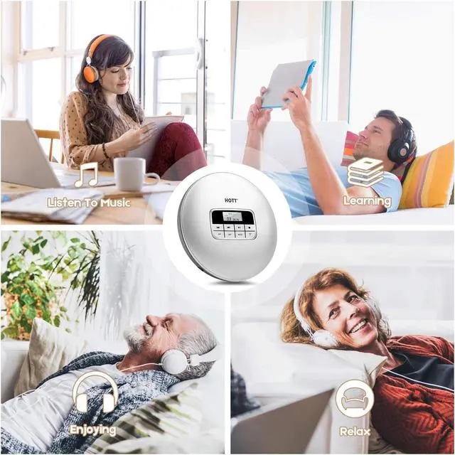 Alt view image 7 of 7 - Portable CD Player HOTT Personal Compact Disc Player LCD Display with Stereo Earbuds Electronic Skip Protection Anti-Shock Function Silver