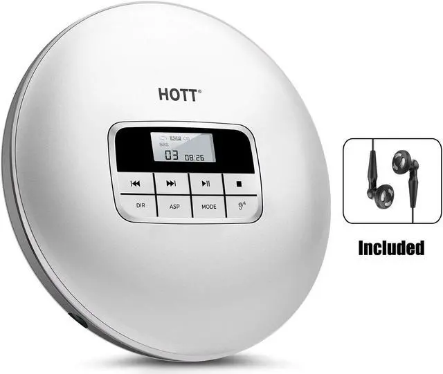 Main image of Portable CD Player HOTT Personal Compact Disc Player LCD Display with Stereo Earbuds Electronic Skip Protection Anti-Shock Function Silver