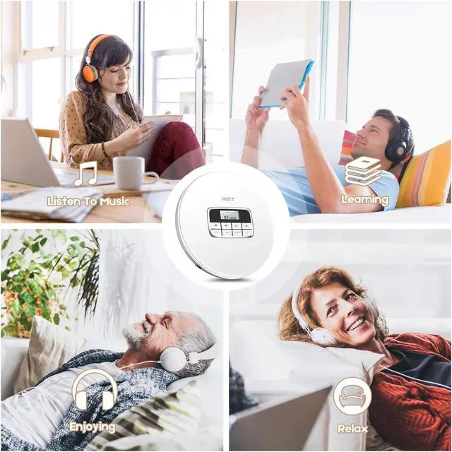 Alt view image 7 of 7 - Portable CD Player HOTT Personal Compact Disc Player LCD Display with Stereo Earbuds Electronic Skip Protection Anti-Shock Function White