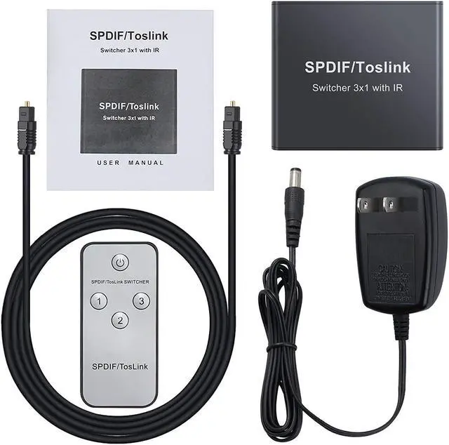 Alt view image 7 of 7 - Werleo 3 Port Toslink Switch Digital Optical Audio Switcher Box 3X1 with IR Remote Control Aluminum Alloy Material SPDIF Toslink 3 In 1 Out Supports PCM2.0 DTS Dolby-AC3 - with Optical Cable