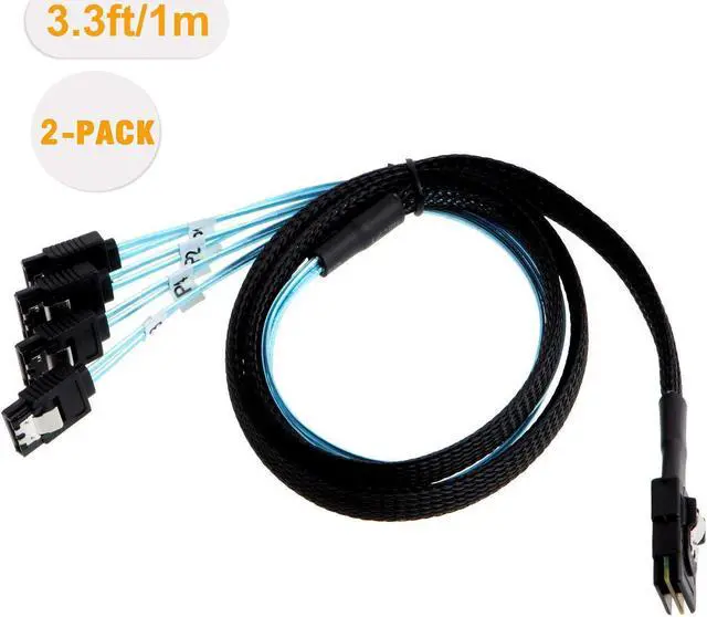 Alt view image 7 of 7 - Werleo 2 Packs 3.3ft Mini SAS to 4 SATA Cable sas breakout cable Mini SAS Male SFF-8087 to 4 SATA female Cable Multi-Lane Mini SAS Host Internal Cable to target HDD Hard Drive Splitter Cable