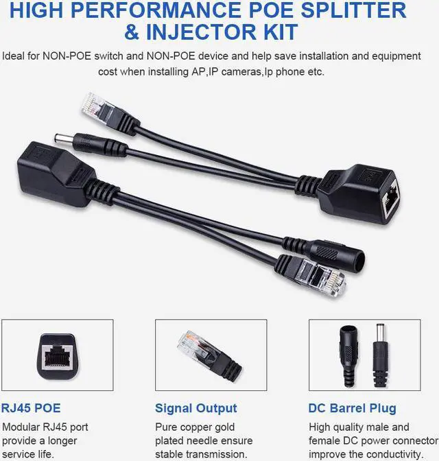 Alt view image 2 of 5 - Werleo Passive PoE Injector and Splitter Kit with 5.5x2.1 mm DC Power Adaptor Connector Black - 2 Pairs