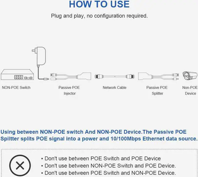 Alt view image 4 of 5 - Werleo Passive PoE Injector and Splitter Kit with 5.5x2.1 mm DC Power Adaptor Connector Black - 2 Pairs