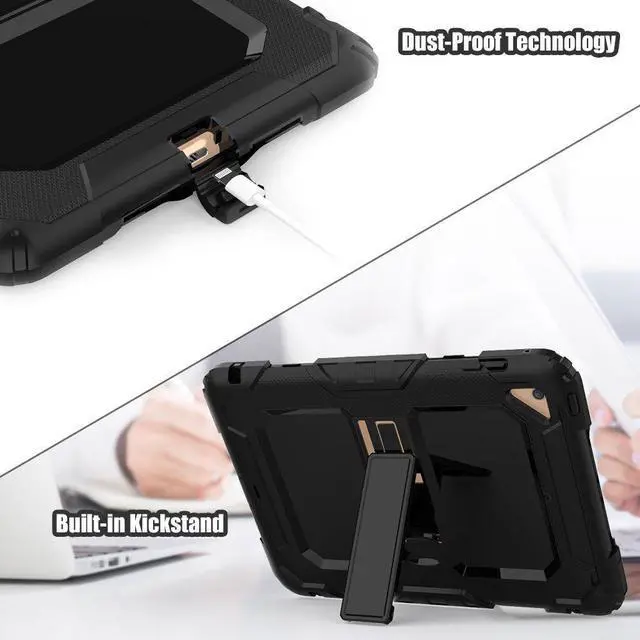 Alt view image 3 of 7 - iPad Mini 4 Case Heavy Duty Tablet Case with Stand & Removable Shoulder Strap Shockproof 3 Layers Rugged Full Body Hard Cover Protective Case for Apple iPad Mini4 Model A1538 A1550