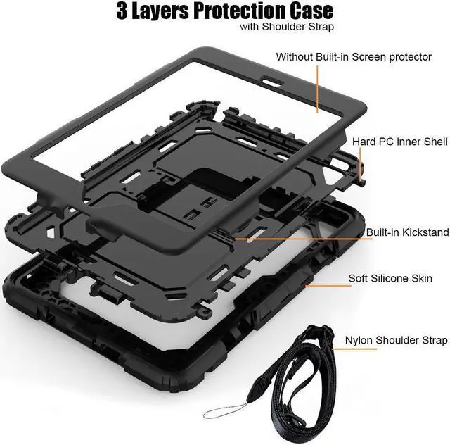 Alt view image 4 of 7 - iPad Mini 4 Case Heavy Duty Tablet Case with Stand & Removable Shoulder Strap Shockproof 3 Layers Rugged Full Body Hard Cover Protective Case for Apple iPad Mini4 Model A1538 A1550
