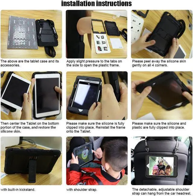Alt view image 7 of 7 - iPad Mini 4 Case Heavy Duty Tablet Case with Stand & Removable Shoulder Strap Shockproof 3 Layers Rugged Full Body Hard Cover Protective Case for Apple iPad Mini4 Model A1538 A1550