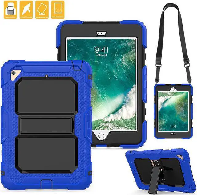 Main image of iPad Mini 4 Case Heavy Duty Tablet Case with Stand & Removable Shoulder Strap Shockproof 3 Layers Rugged Full Body Hard Cover Protective Case for Apple iPad Mini4 Model A1538 A1550