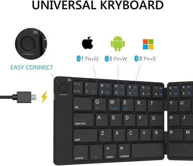 Alt view image 2 of 7 - Folding Bluetooth Keyboard Foldable Wireless Bluetooth Keyboard Rechargable Ultra Slim Full Size Folable Keyboard for iPhone Samsung IOS Android Smartphone Tablet Windows Laptop