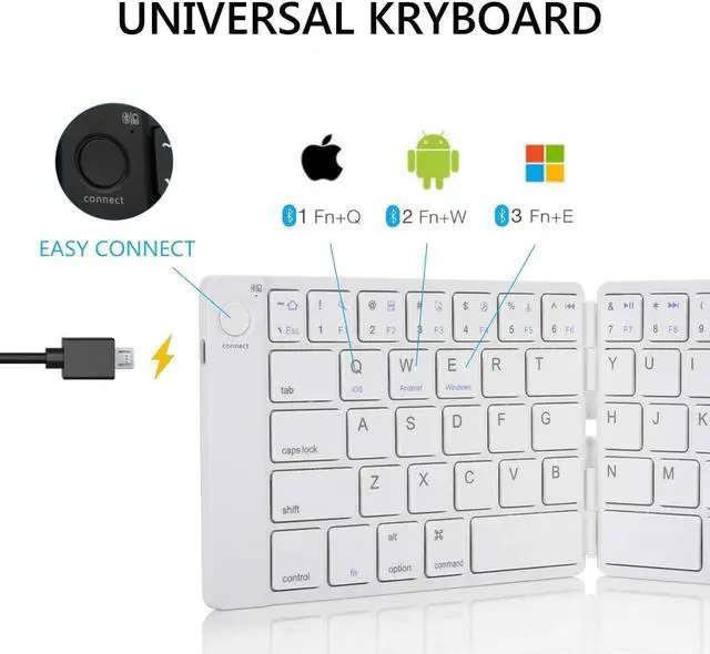 Alt view image 2 of 5 - Folding Bluetooth Keyboard Foldable Wireless Bluetooth Keyboard Rechargable Ultra Slim Full Size Folable Keyboard for iPhone Samsung IOS Android Smartphone Tablet Windows Laptop