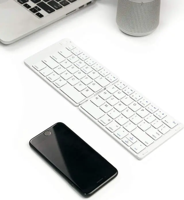 Alt view image 4 of 5 - Folding Bluetooth Keyboard Foldable Wireless Bluetooth Keyboard Rechargable Ultra Slim Full Size Folable Keyboard for iPhone Samsung IOS Android Smartphone Tablet Windows Laptop