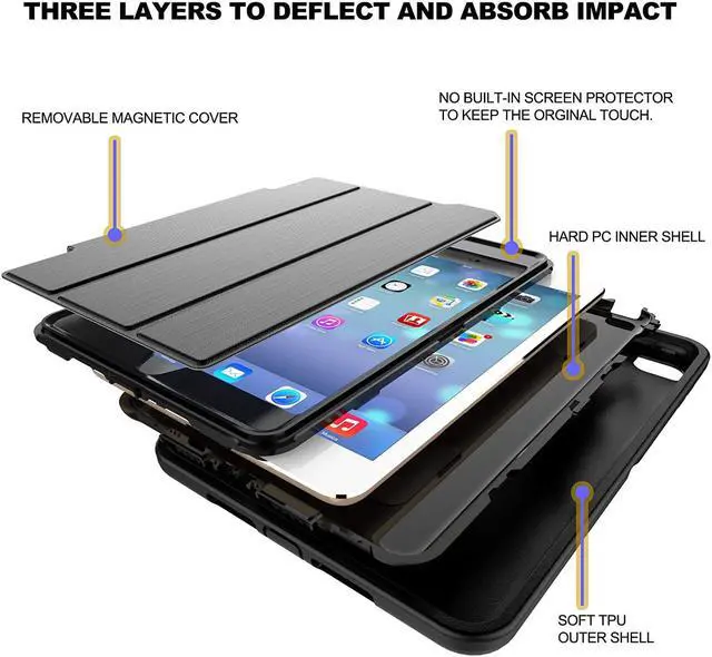 Alt view image 5 of 7 - Werleo iPad Mini 4 Case Three Layer Drop Protection Rugged Protective Cover Premium Leather Folio Stand Cover Case with Auto Wake-Sleep Function for Apple iPad Mini 4 Case