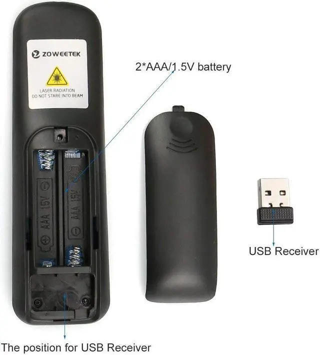Alt view image 4 of 7 - Werleo Wireless Presenter with Air Mouse Rechargeable PPT PowerPoint Clicker Presentation Remote Multi-Function Laser Pointer Black