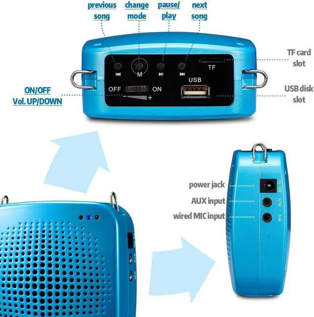 Alt view image 3 of 7 - Portable Voice Amplifier  SHIDU Rechargeable Ultralight Voice Amplifier Waist Support MP3 Music Player for Tour Guides Teachers Coaches Presentations Costumes Black