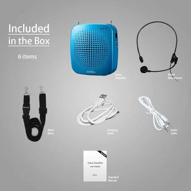 Alt view image 7 of 7 - Portable Voice Amplifier  SHIDU Rechargeable Ultralight Voice Amplifier Waist Support MP3 Music Player for Tour Guides Teachers Coaches Presentations Costumes Black