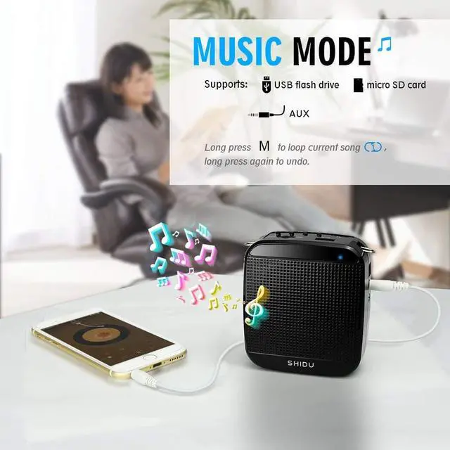 Alt view image 4 of 7 - Portable Voice Amplifier SHIDU 18W Personal Wired Microphone Headset and Speaker Mini Waistband Pa System for Teachers Coaches Elderly Singing Classroom Tours Fitness Instructors Kids