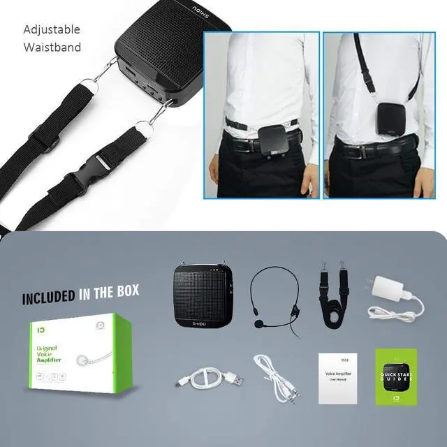 Alt view image 7 of 7 - Portable Voice Amplifier 18W SHIDU Personal Speaker Waist Support Music Player Rechargeable Teacher Microphone Headset for Teachers Tour Guides Coaches Classroom Singing Yoga Fitness Presentations