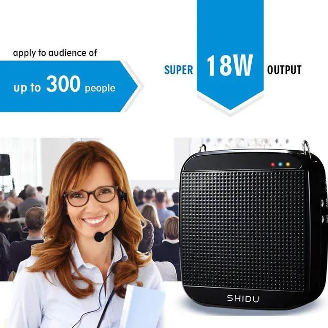 Alt view image 2 of 7 - Portable Voice Amplifier SHIDU 18W Personal Wired Microphone Headset and Speaker Mini Waistband Pa System for Teachers Coaches Elderly Singing Classroom Tours Fitness Instructors Kids