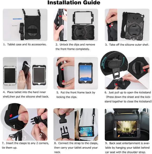 Alt view image 7 of 7 - Samsung Galaxy Tab A 10.5 2018 Case WERLEO Heavy Duty Full-Body Rugged Protective Case Cover with 360 Degree Stand Hand Strap and Removable Shoulder Strap for Samsung Galaxy Tab A 10.5 2018 Model SM