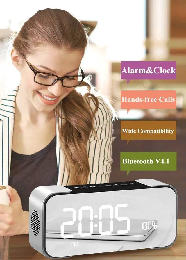 Alt view image 6 of 7 - Werleo Bluetooth Speaker Portable Wireless Stereo Speaker with Alarm Clock FM Radio LED Display Micrphone Hands-Free Two Subwoofer Enhanced Bass Hi-Fi Surround for iPhone iPad Samsung Tablet PC Home